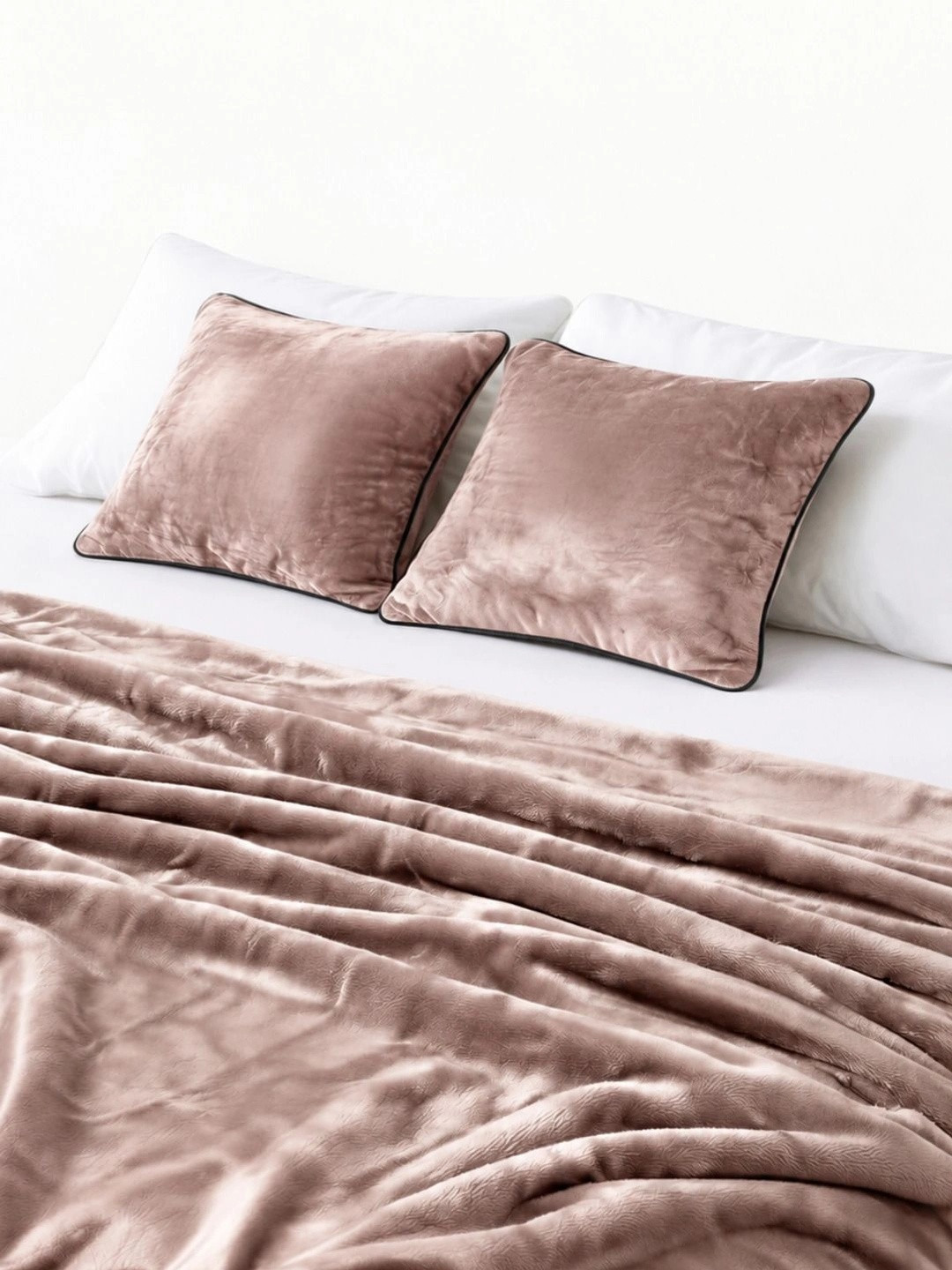 Zarf Beige Microfiber AC Room 300 GSM Double Bed Blanket With Two Cushion Covers