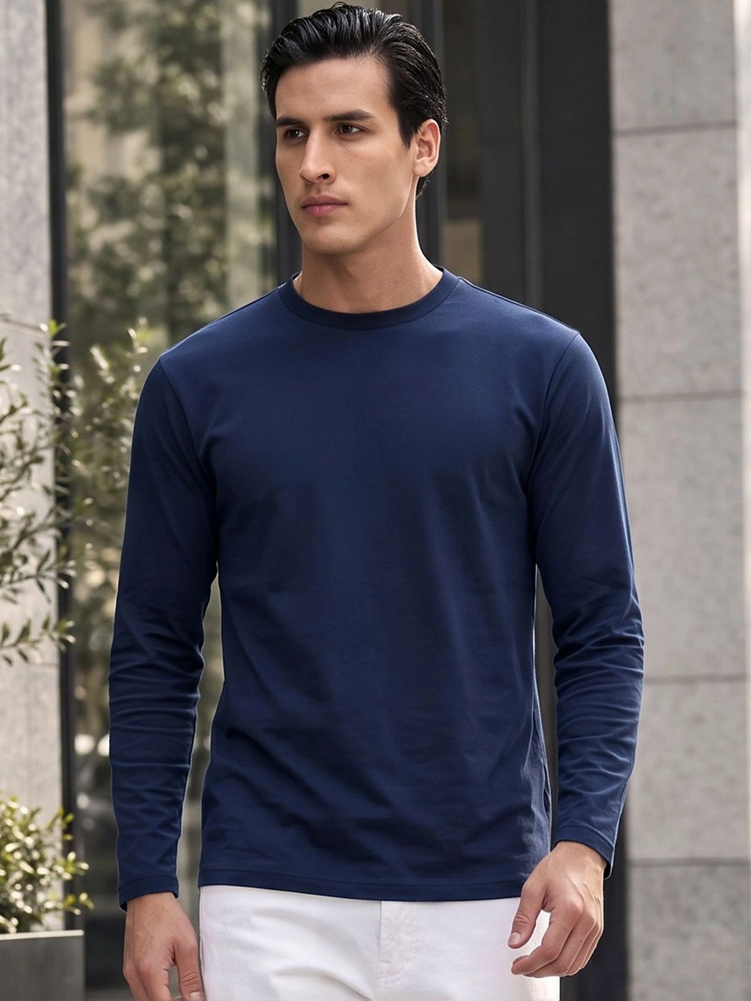 XYXX Men Solid Full Sleeve Drop-Shoulder Cotton T-Shirt