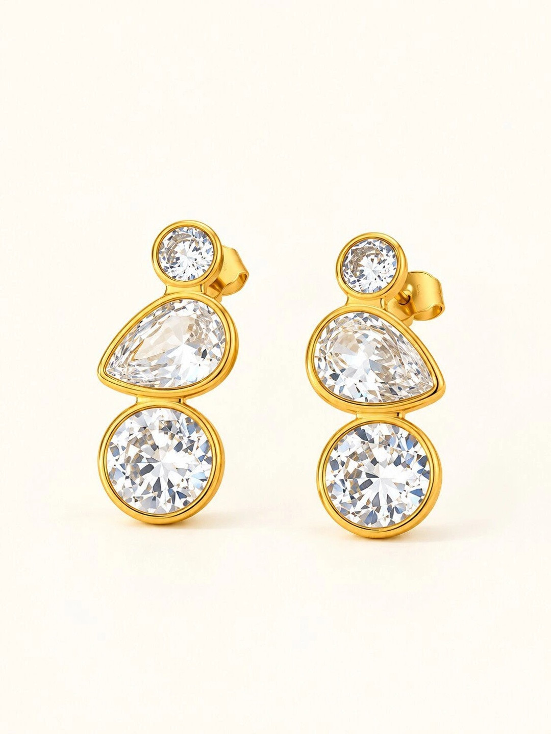 DIVING SWAN Women 18K Thick Gold Plated Zia Crystal Cascade Drop Earrings