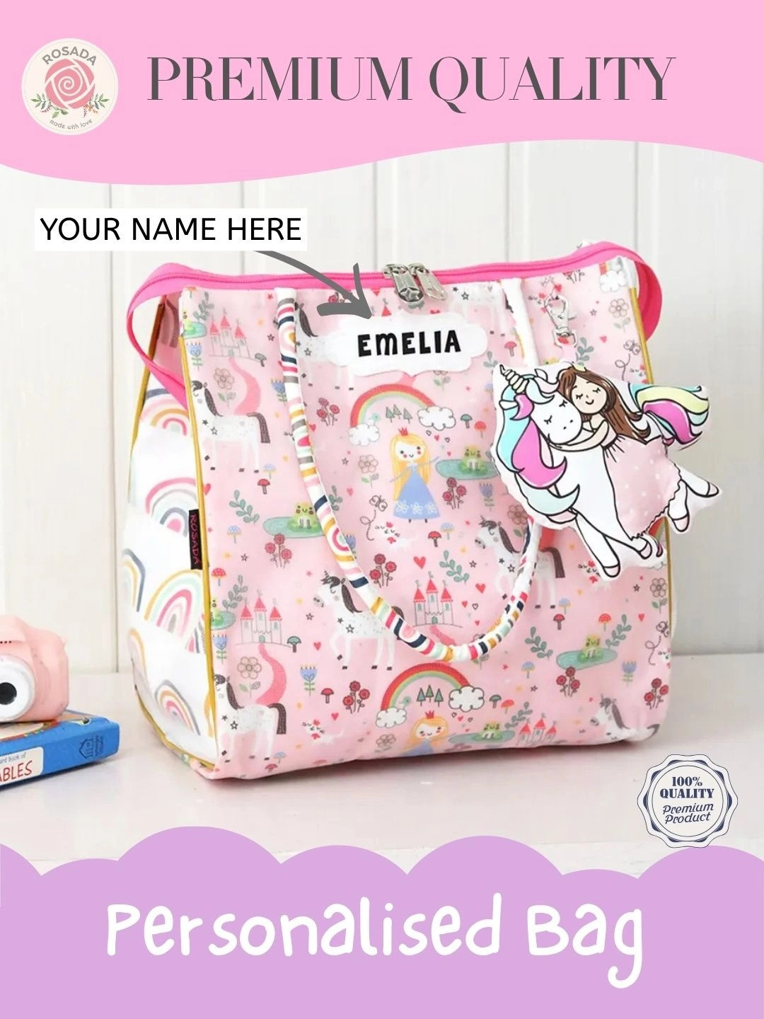 ROSADA Kids Princess Printed Lightweight Waterproof Tote Hand Bag