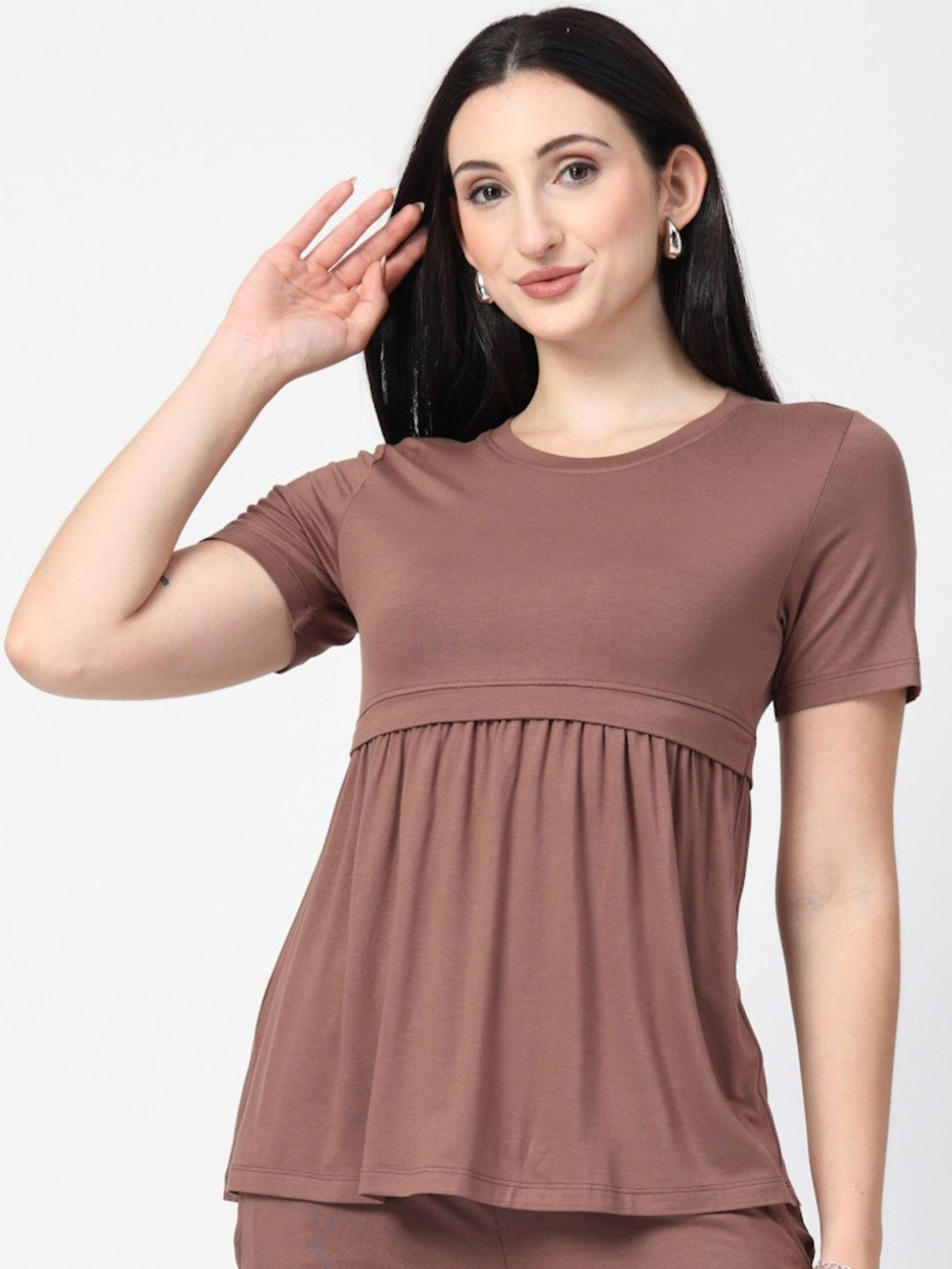 House Of Zelena Viscose Zipless Front Panel Nursing and Gathered Waist Maternity Top