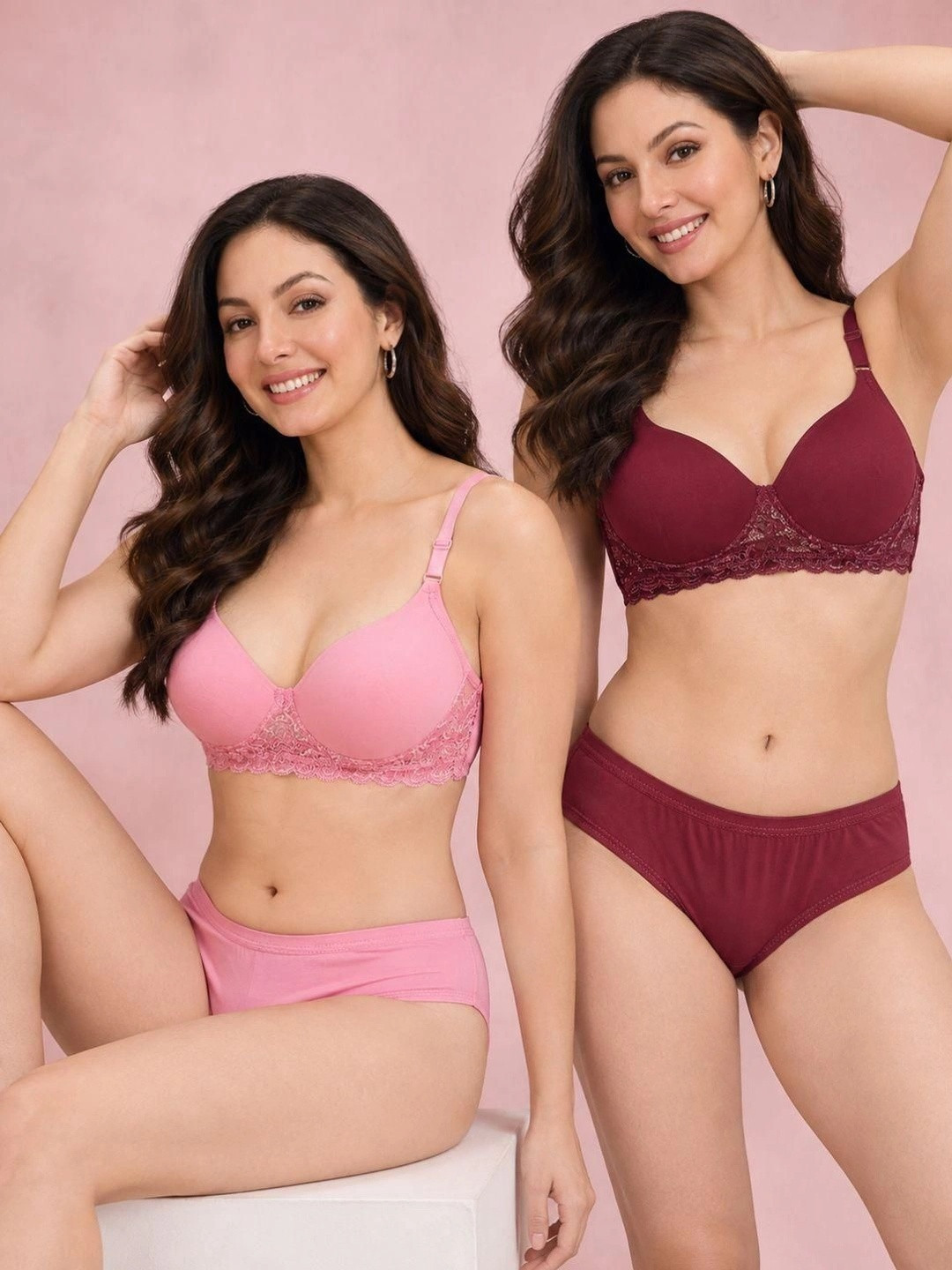 Elen Vosky Women's Lace Non-Wired Padded Lingerie Set of 3