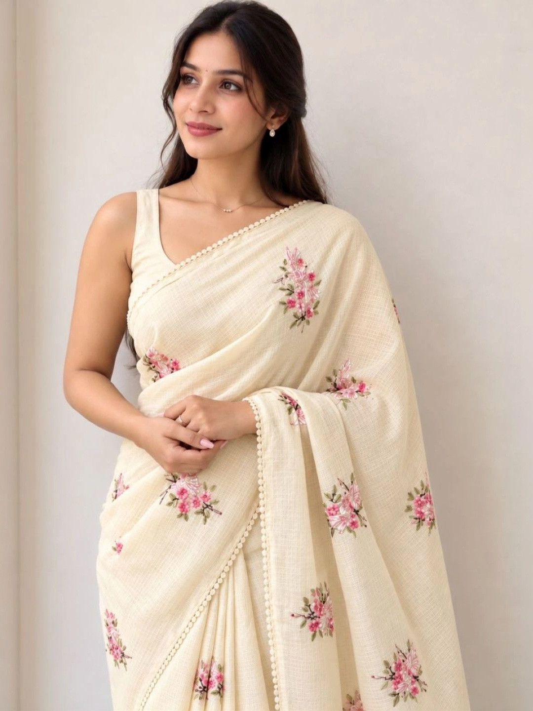 ARKIA Floral Embroidered Silk Blend Kota Saree