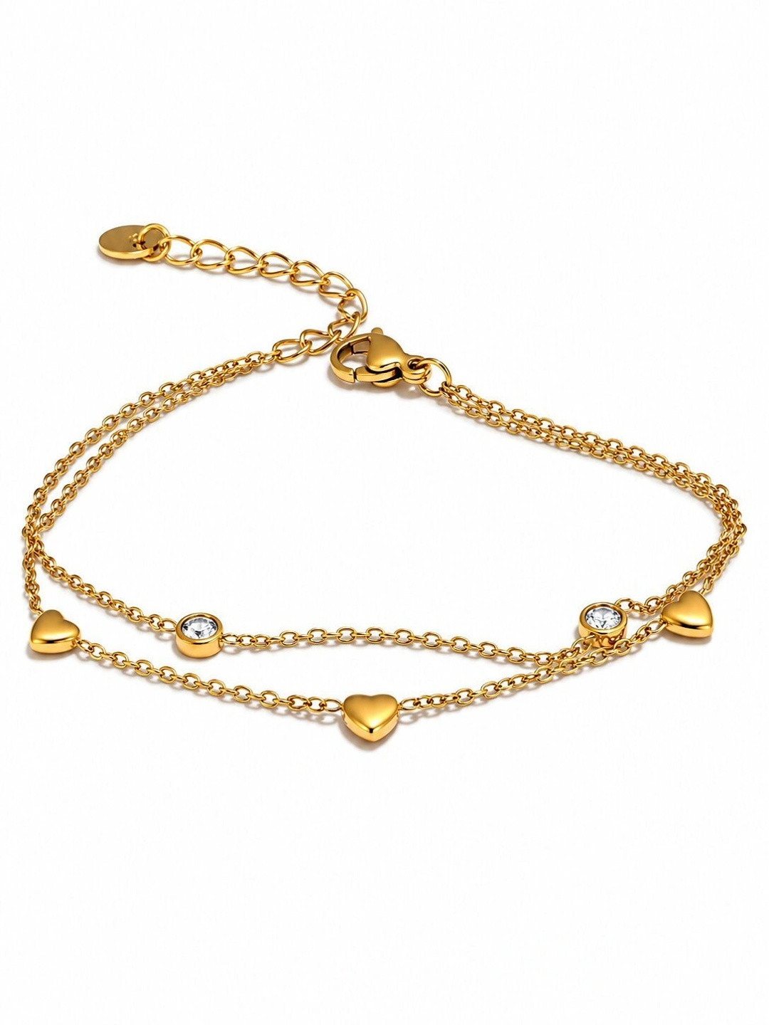 DIVING SWAN Women 18K Thick Gold Plated Inaaya Heart Chain Charm Bracelet