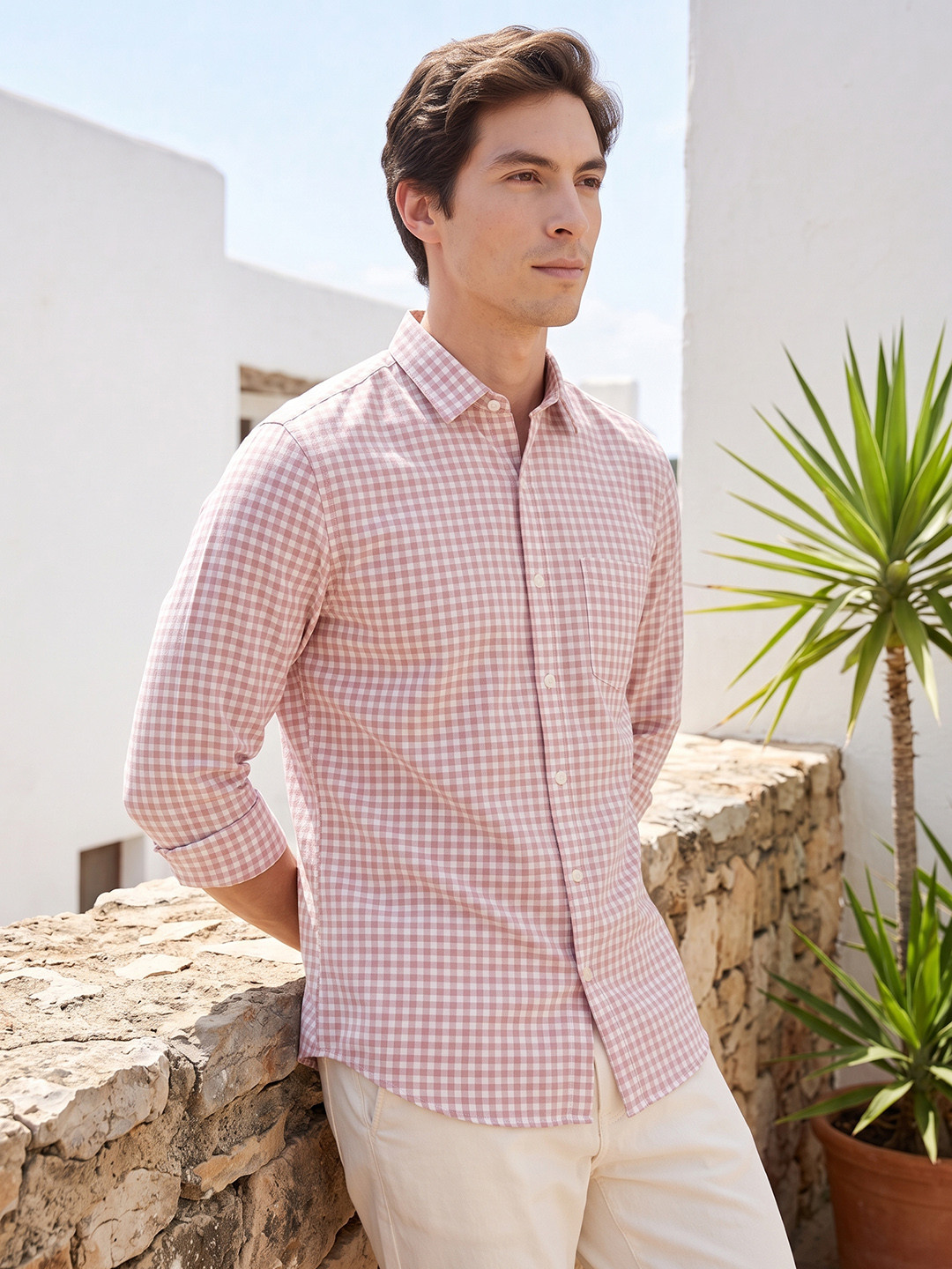 Mast & Harbour Checked Cotton Linen Casual Shirt