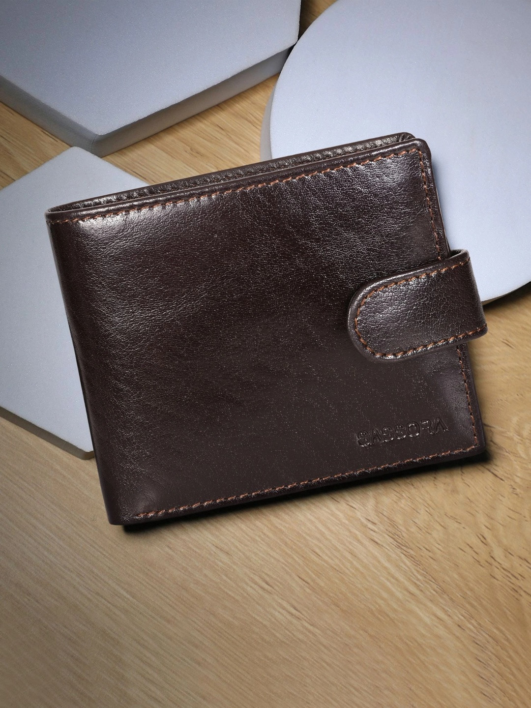 Sassora Men Brown Leather Two Fold Wallet