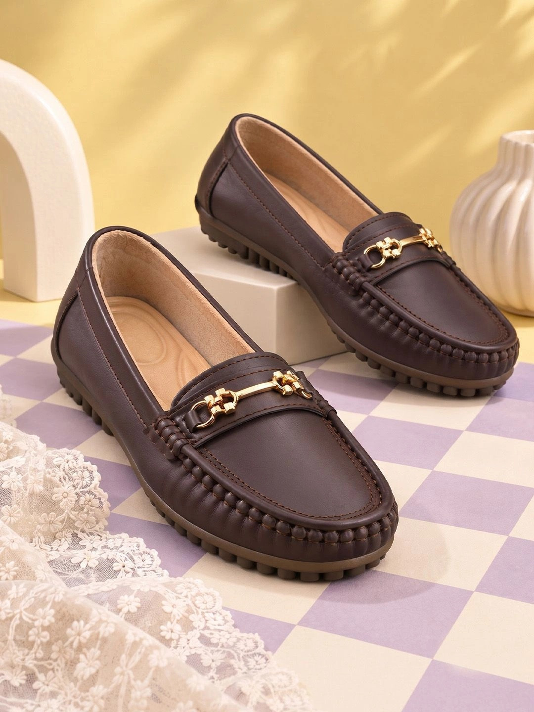 KARADDI Women Textured Horsebit Loafers
