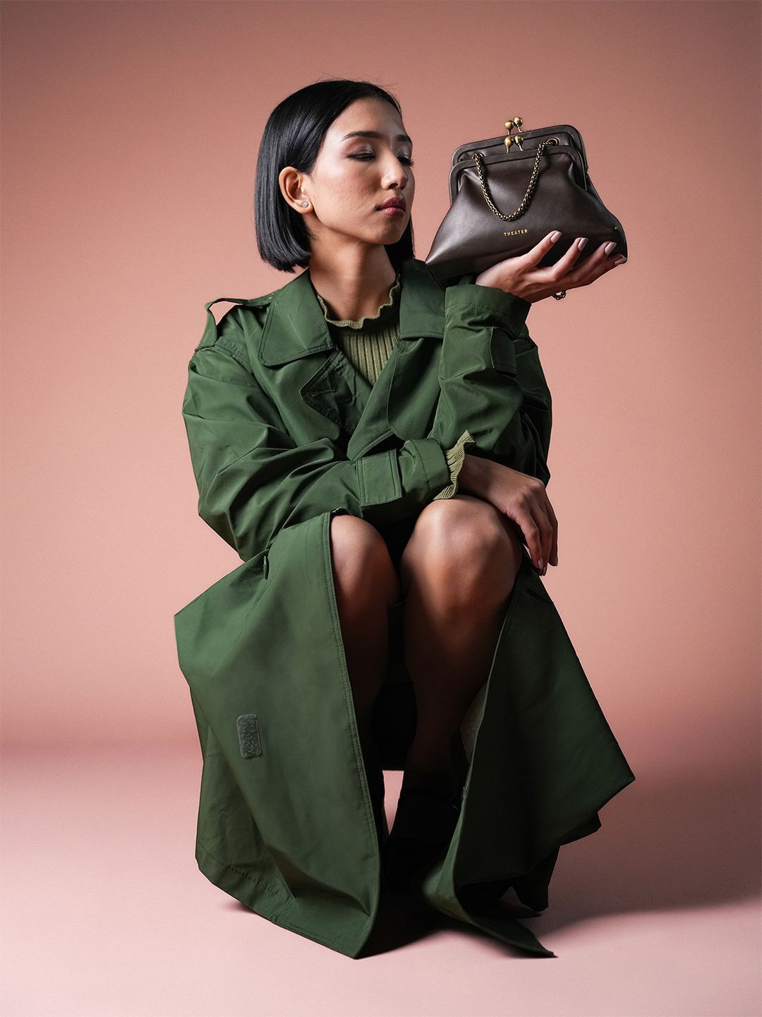 Theater Francesca Solid Synthetic Leather Small Structured Handheld Bag
