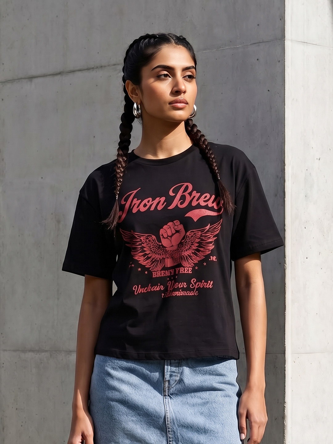 The Roadster Life Co. Typography Printed Drop-Shoulder Sleeves Relaxed Fit T-shirt