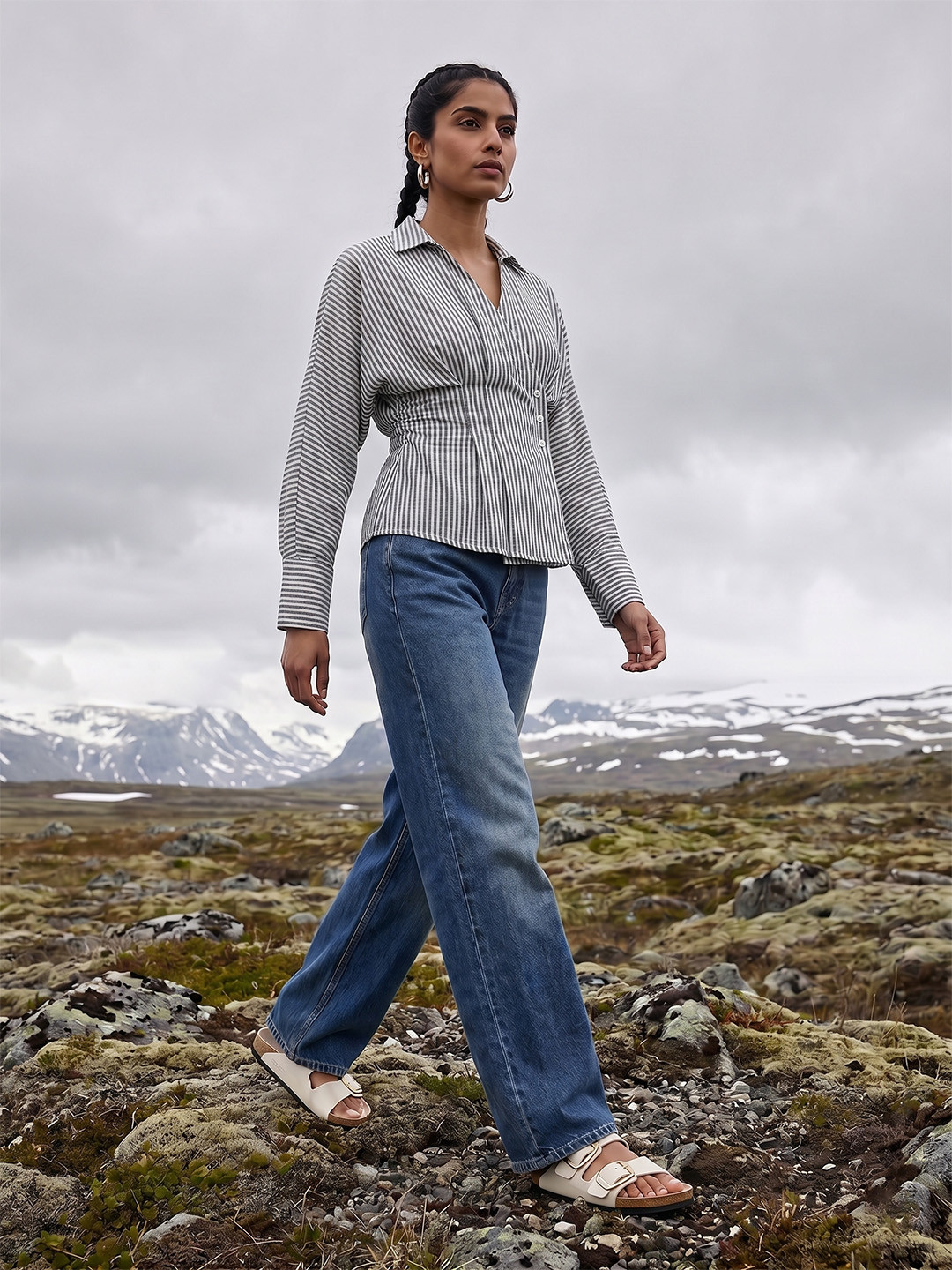 The Roadster Life Co. Vertical Striped Pure Cotton Wrap Top