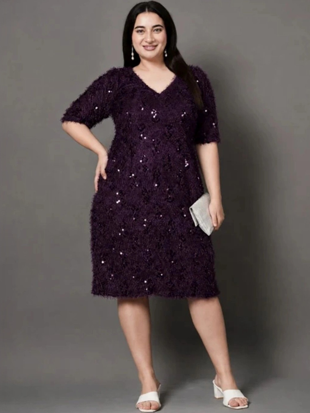 STYLLEY Embellished Velvet Sheath Plus Size Dress