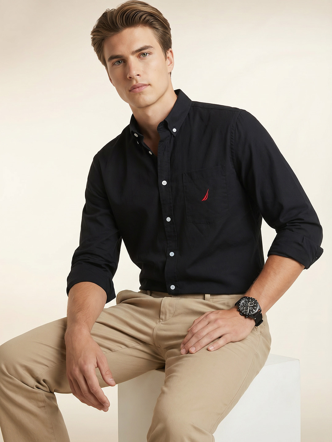 Nautica Slim Fit Button Down Pure Cotton Casual Shirt