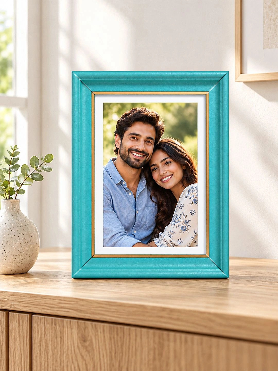 Teal & Gold-Toned 5x7 Vintage Photo Frame for Table & Wall Display