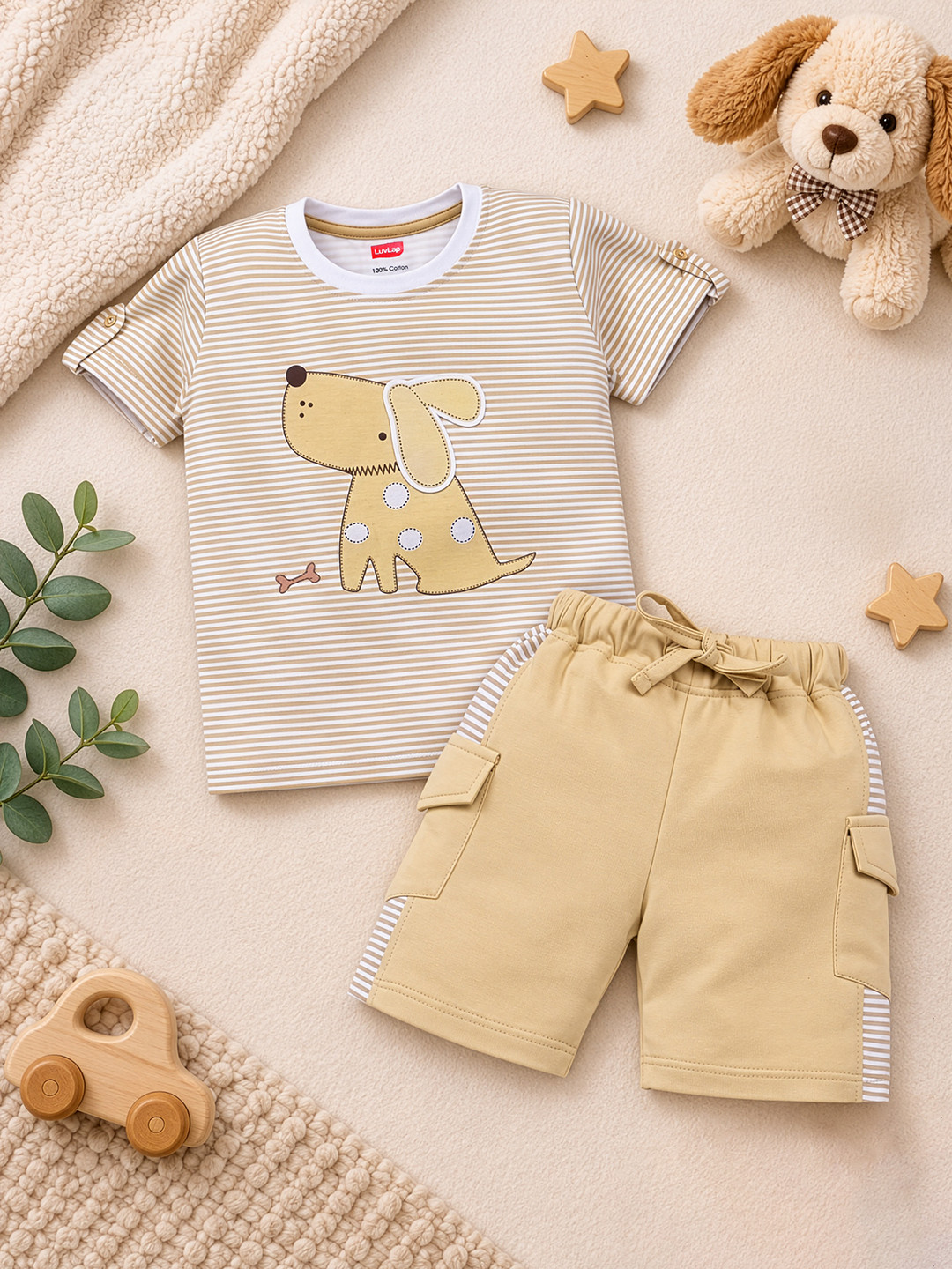 LuvLap Baby Boys Pack of 1 Regular Fit Cotton Half Sleeve T-shirt & Shorts Set