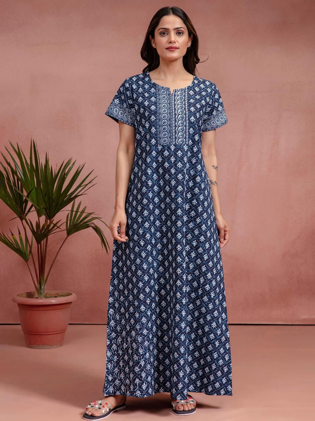 Nihsamah Cotton Printed Maxi Nightdress