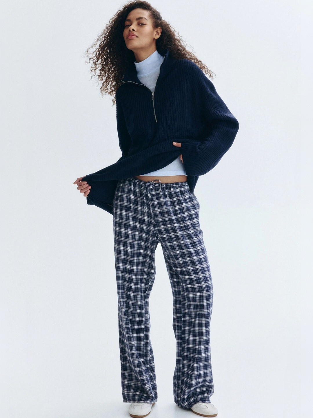 H&M Women Checked Mid Rise Lounge Pants