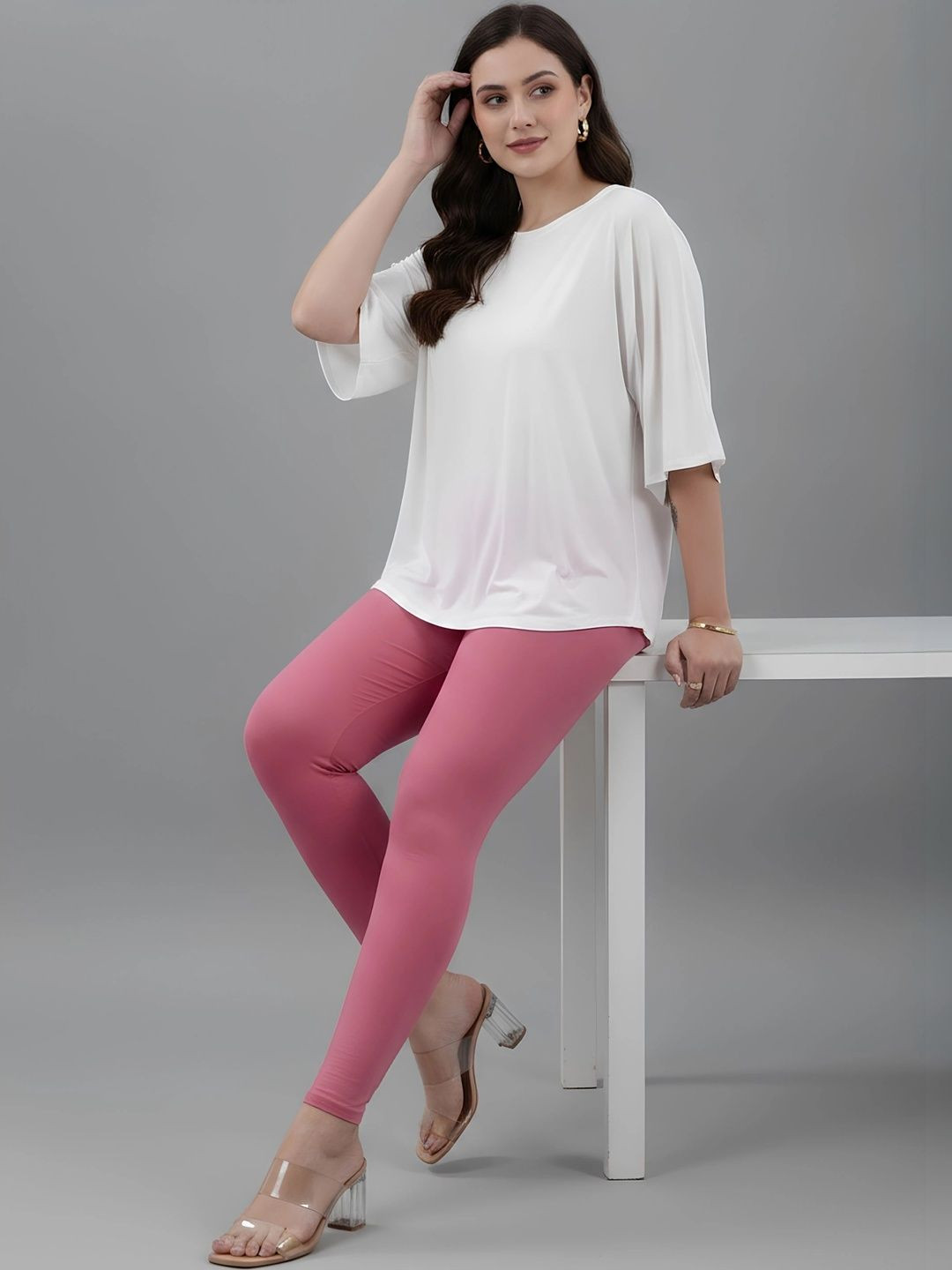 COLRINA Women Burgundy Cotton Blend Solid Ankle Length Leggings
