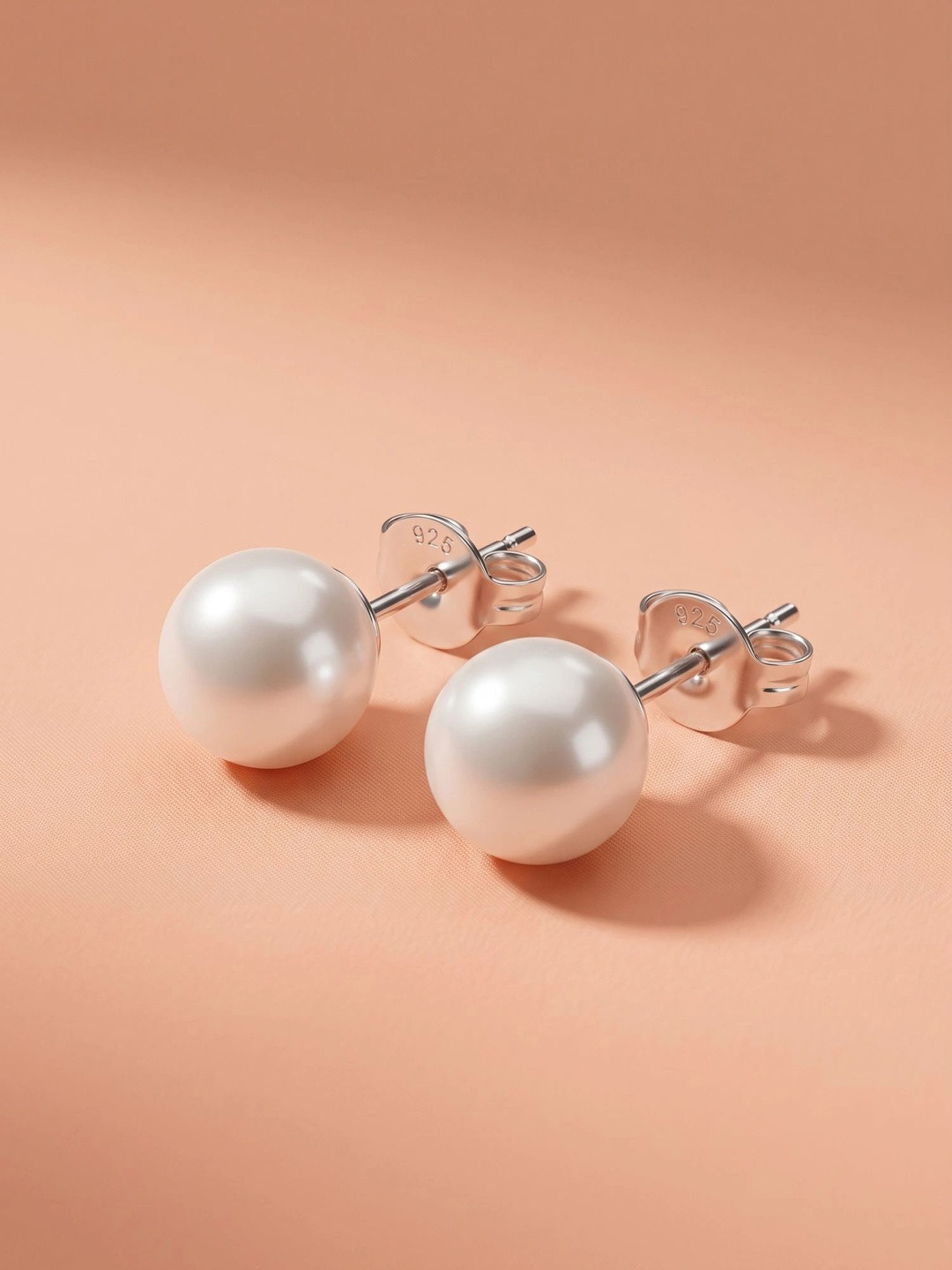 925 SILLER 925 Pure Sterling Silver Original Pearl Stud Earrings
