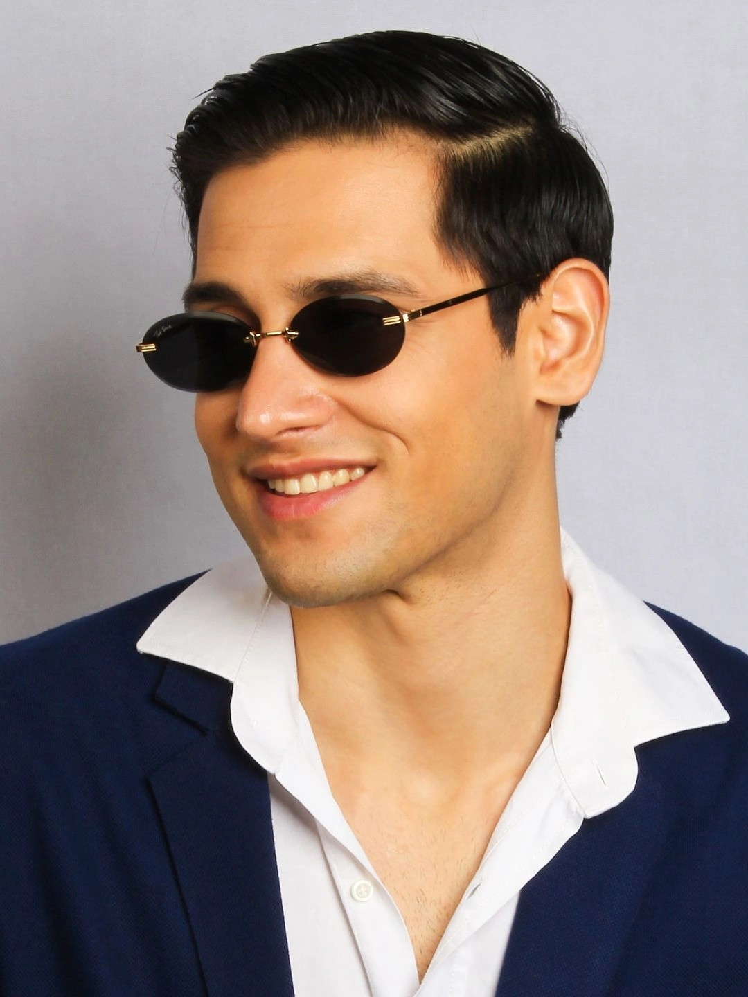 Ted Smith Women Diamond-Cut Gold-Black Rimless Sunglasses