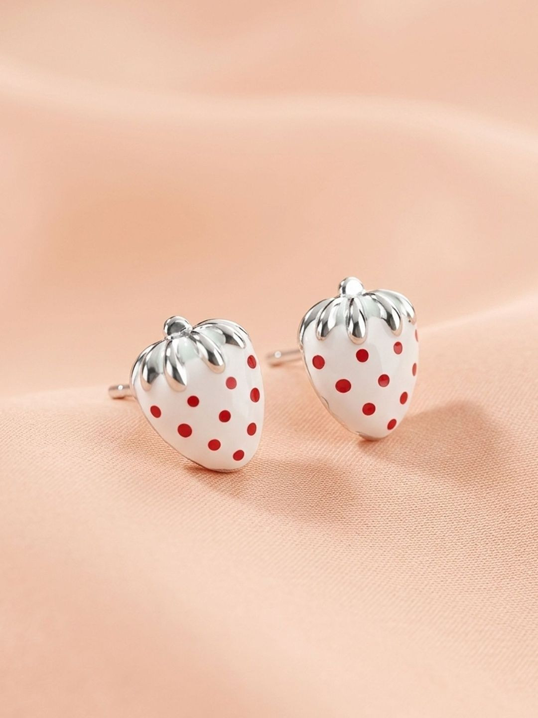 925 SILLER 925 Pure Sterling Silver Strawberry Inspired Enamelled Studs