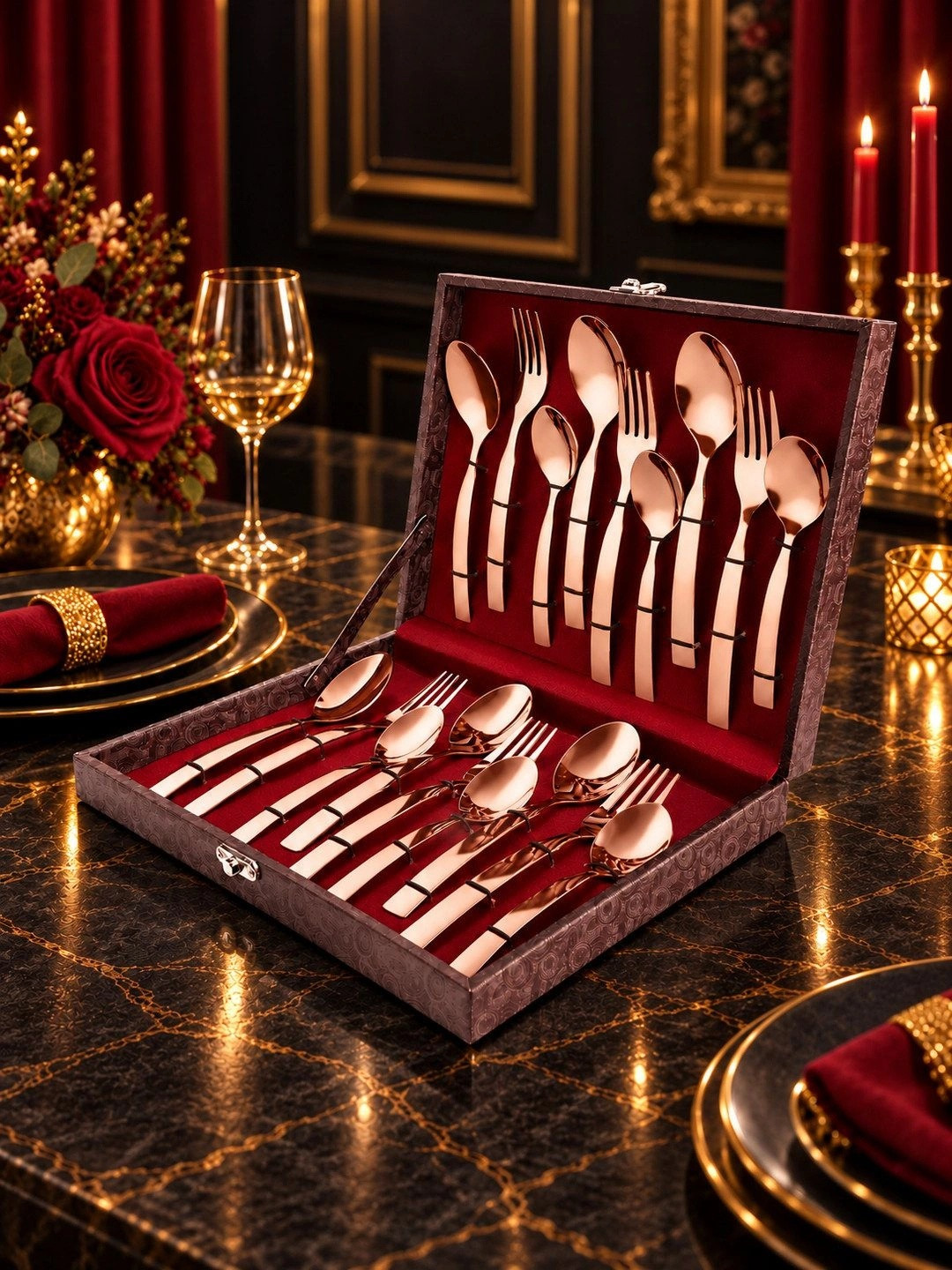 FNS Rose-Gold Toned 19 Pieces Cutlery Set