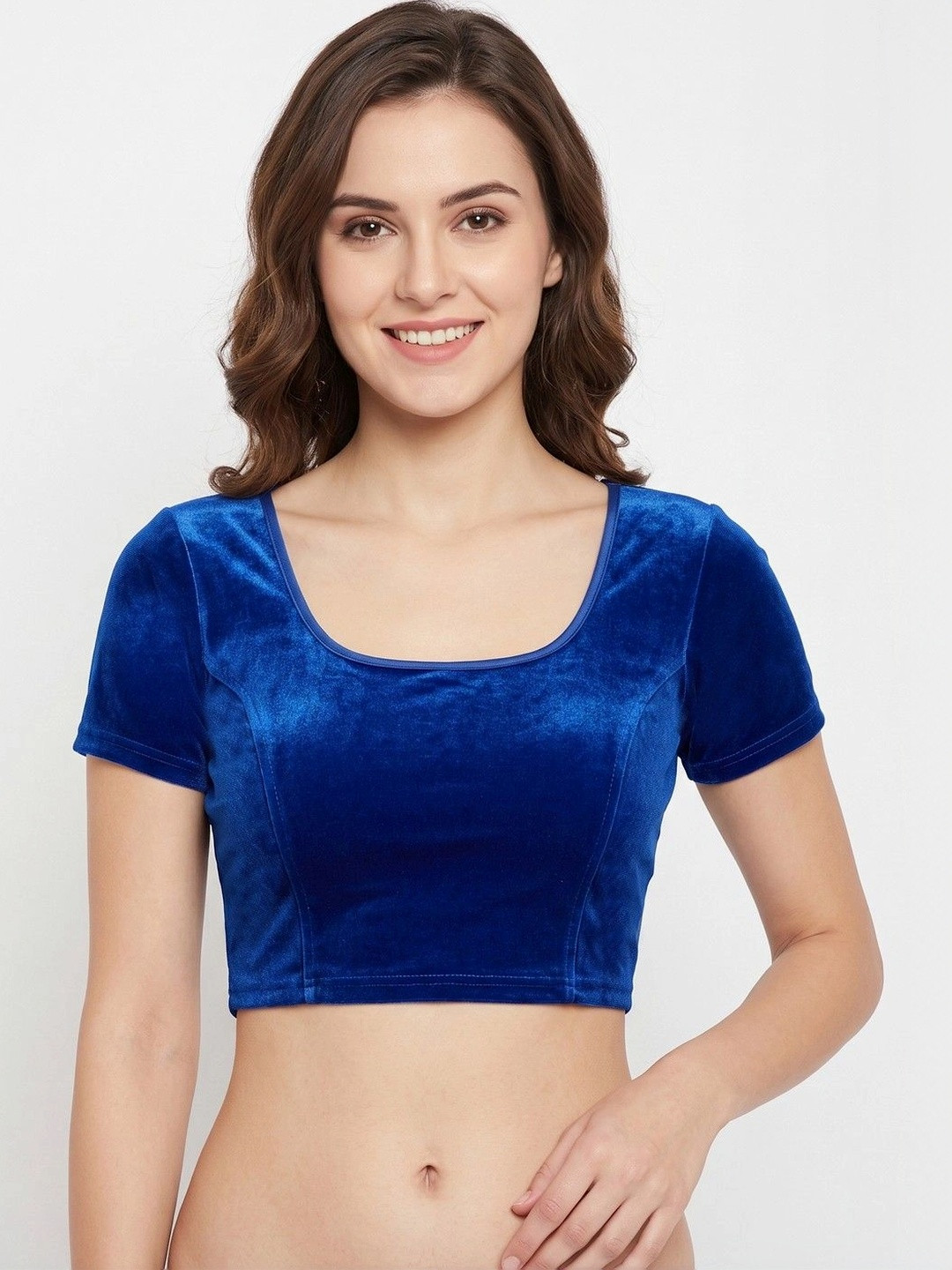 VAMAS - THE DESIGNER BLOUSES Velvet Round Neck Non-Padded Stretchable Readymade Blouse