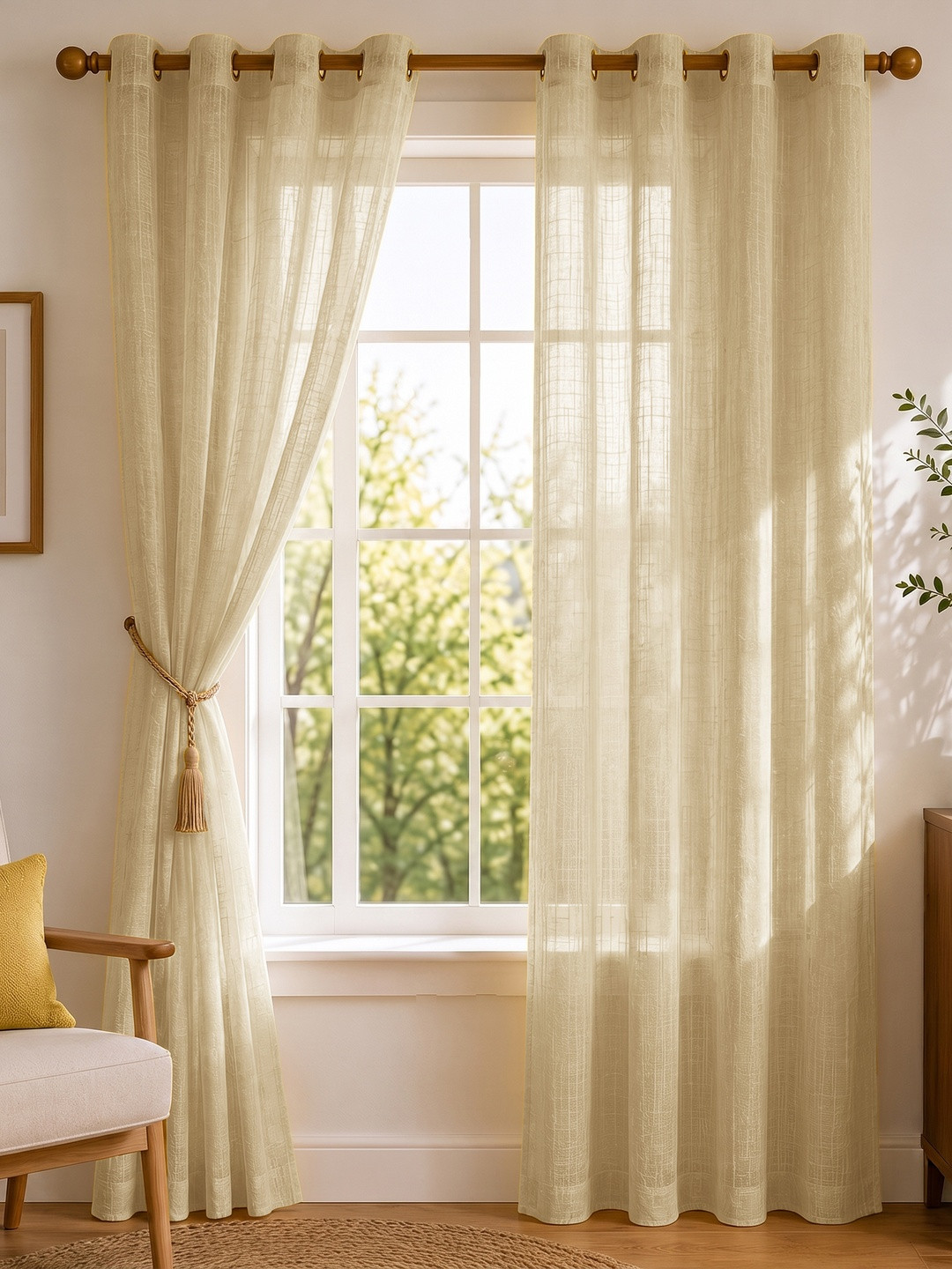 HOMEMONDE Beige Cotton Window Solid Sheer Curtain
