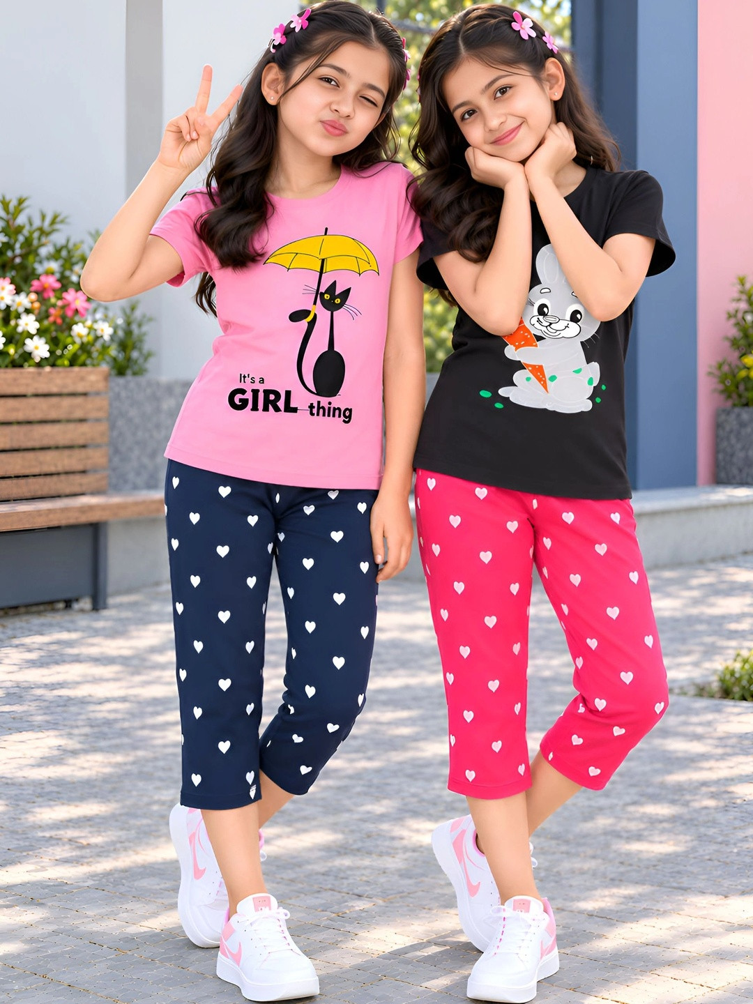 PY PINKYOU Girls Printed T-shirt with Capris