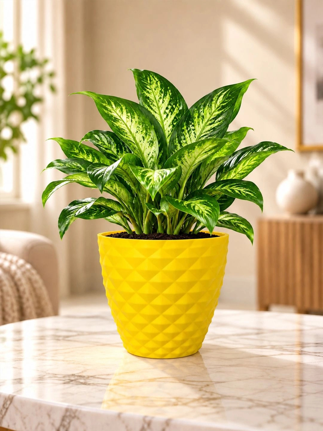 Kuber Industries Yellow Textured Flower Pot Planter
