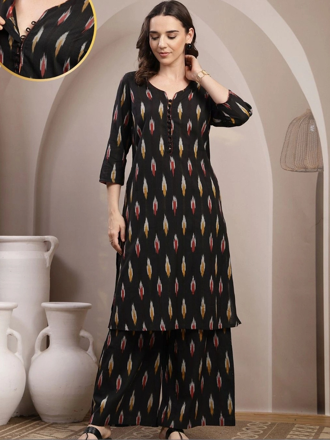 House Of Zelena Women Printed Pure Cotton Maternity Nursing Kurta with Trousers
