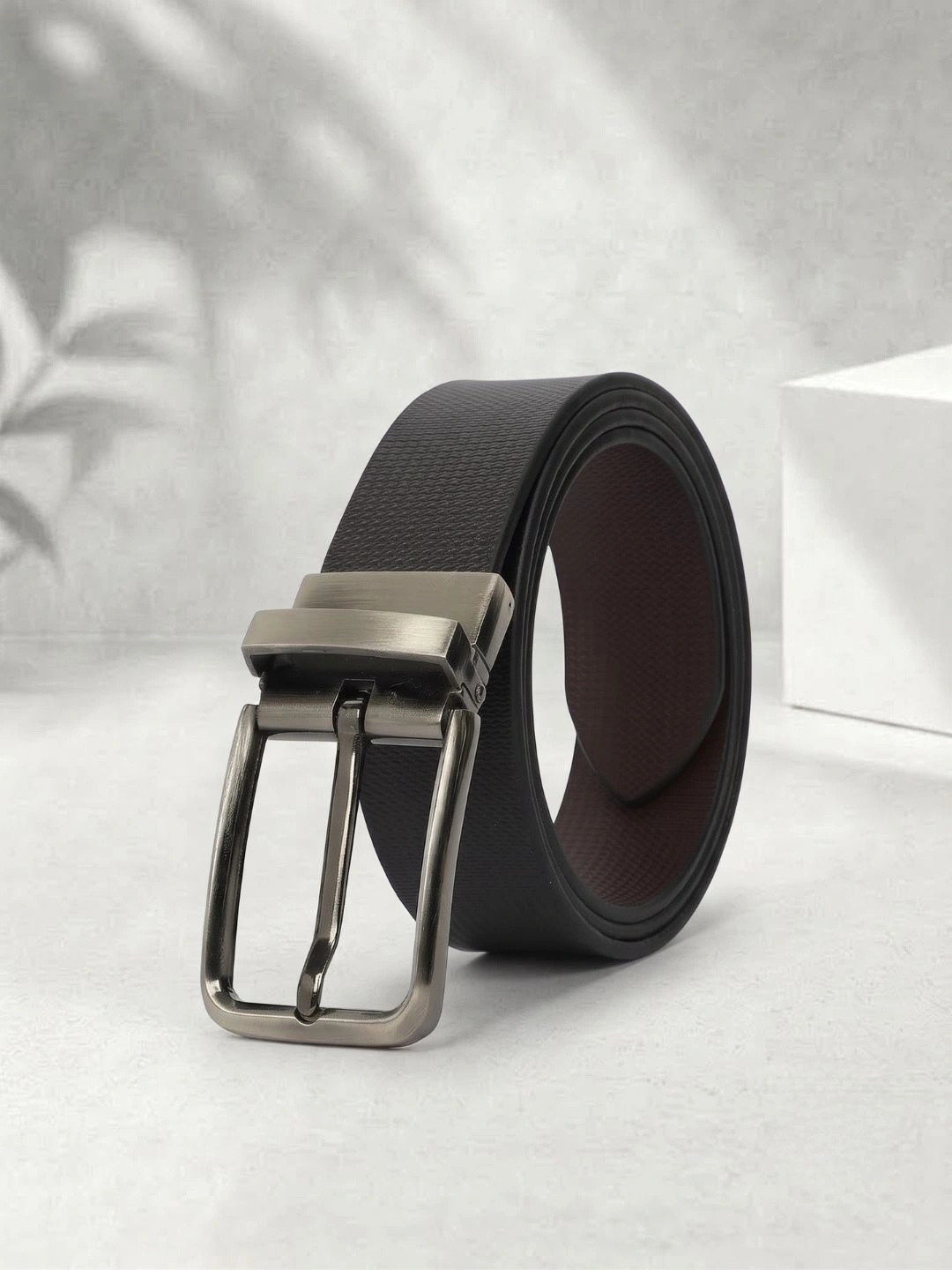 CRUSSET Men Textured Leather Reversible Formal Belt