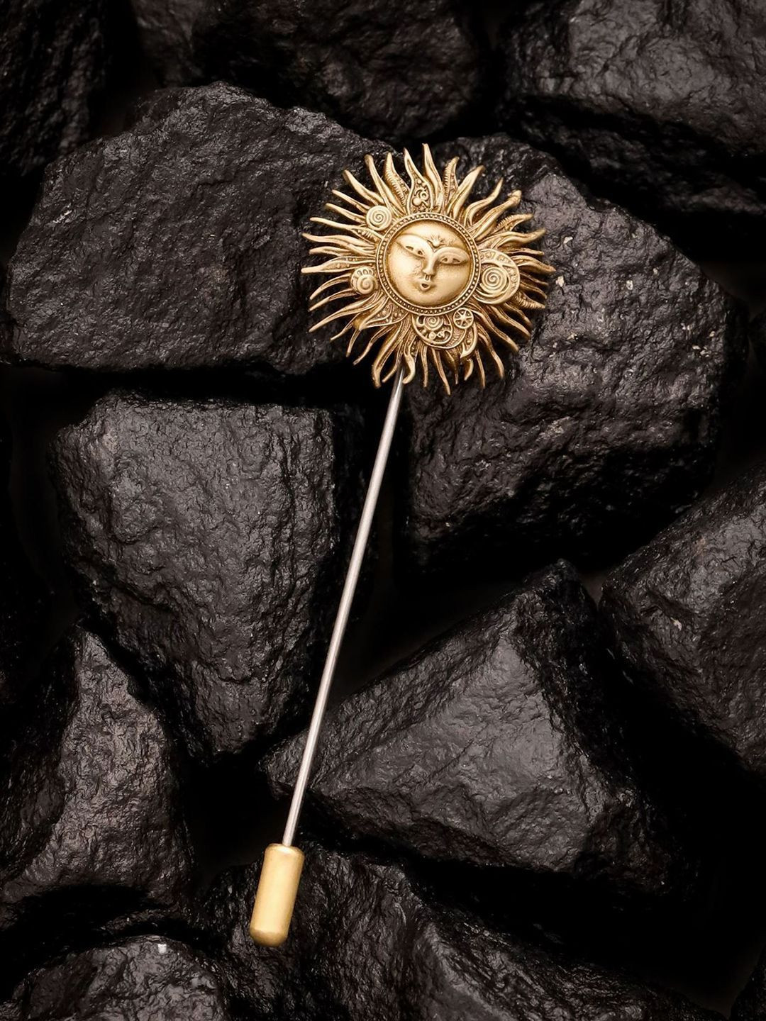 COSA NOSTRAA Men Antique Gold Solis Persona Brass Lapel Pin