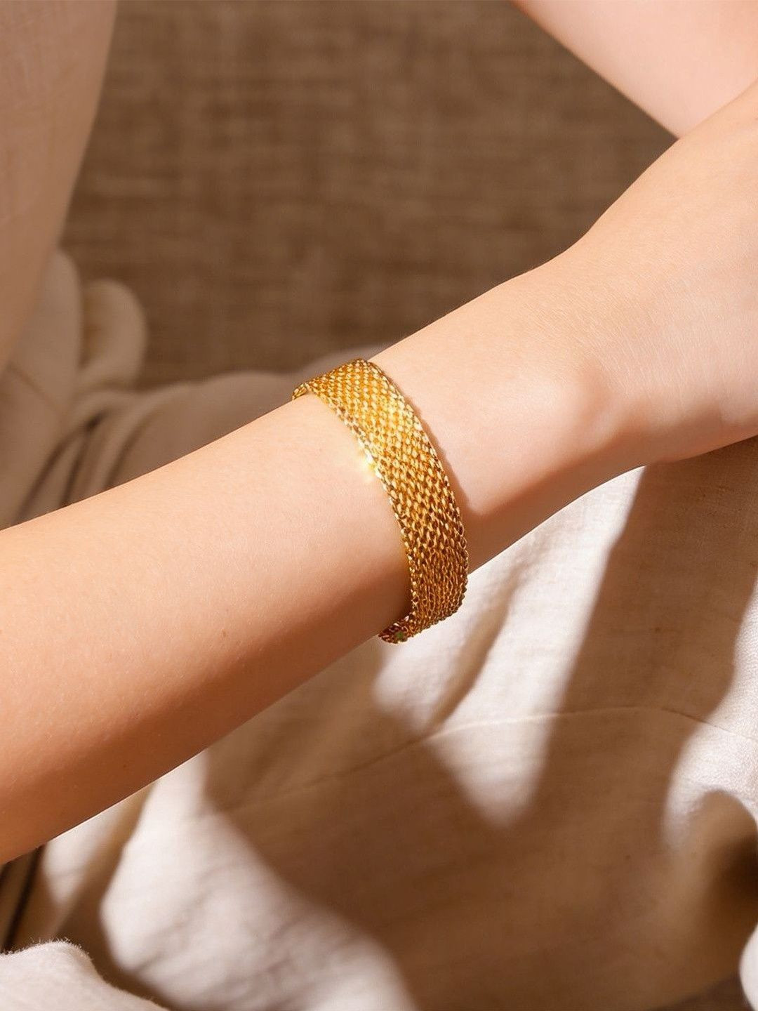 Rubans Demifine 18k Gold Plated Stainless Steel Mesh Chain Bracelet