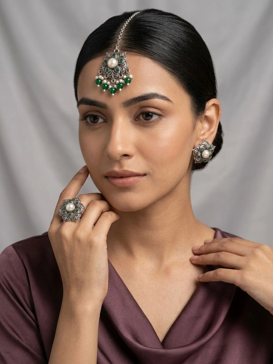Adwitiya Collection Silver-Plated Oxidised Jewellery Set
