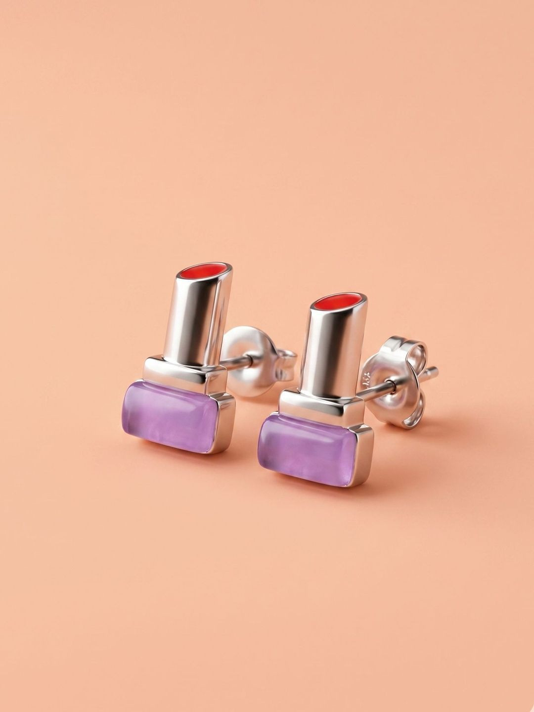 925 SILLER 925 Pure Sterling Silver Women Lipstick Stud Earrings
