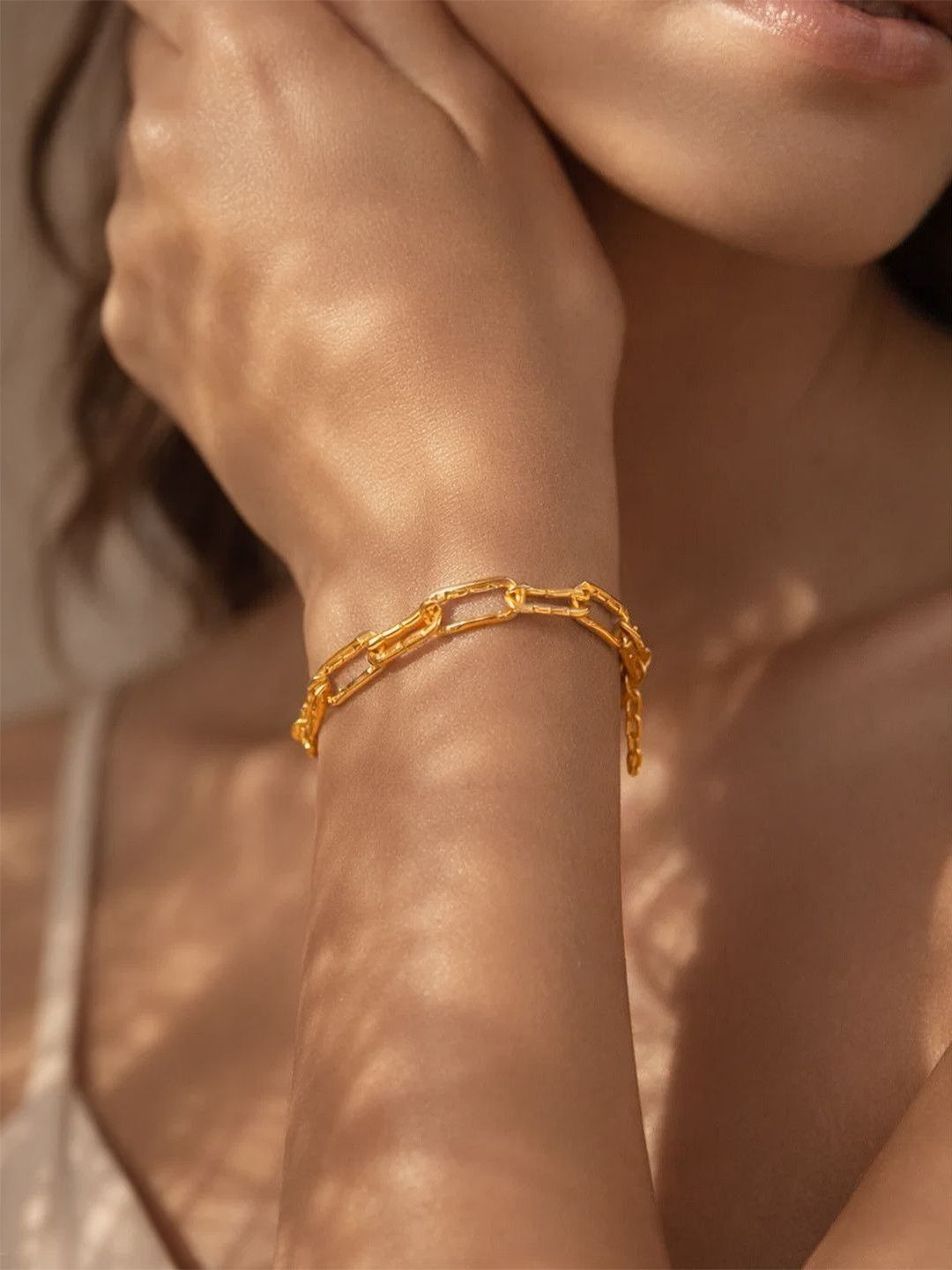 Rubans Demifine 18k Gold Plated Stainless Steel Link Chain Statement Bracelet
