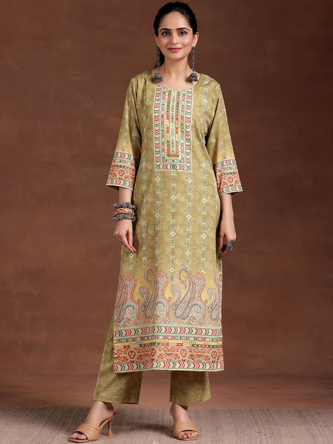 Gerua By Libas Ethnic Motifs Printed Round Neck Straight Kurta