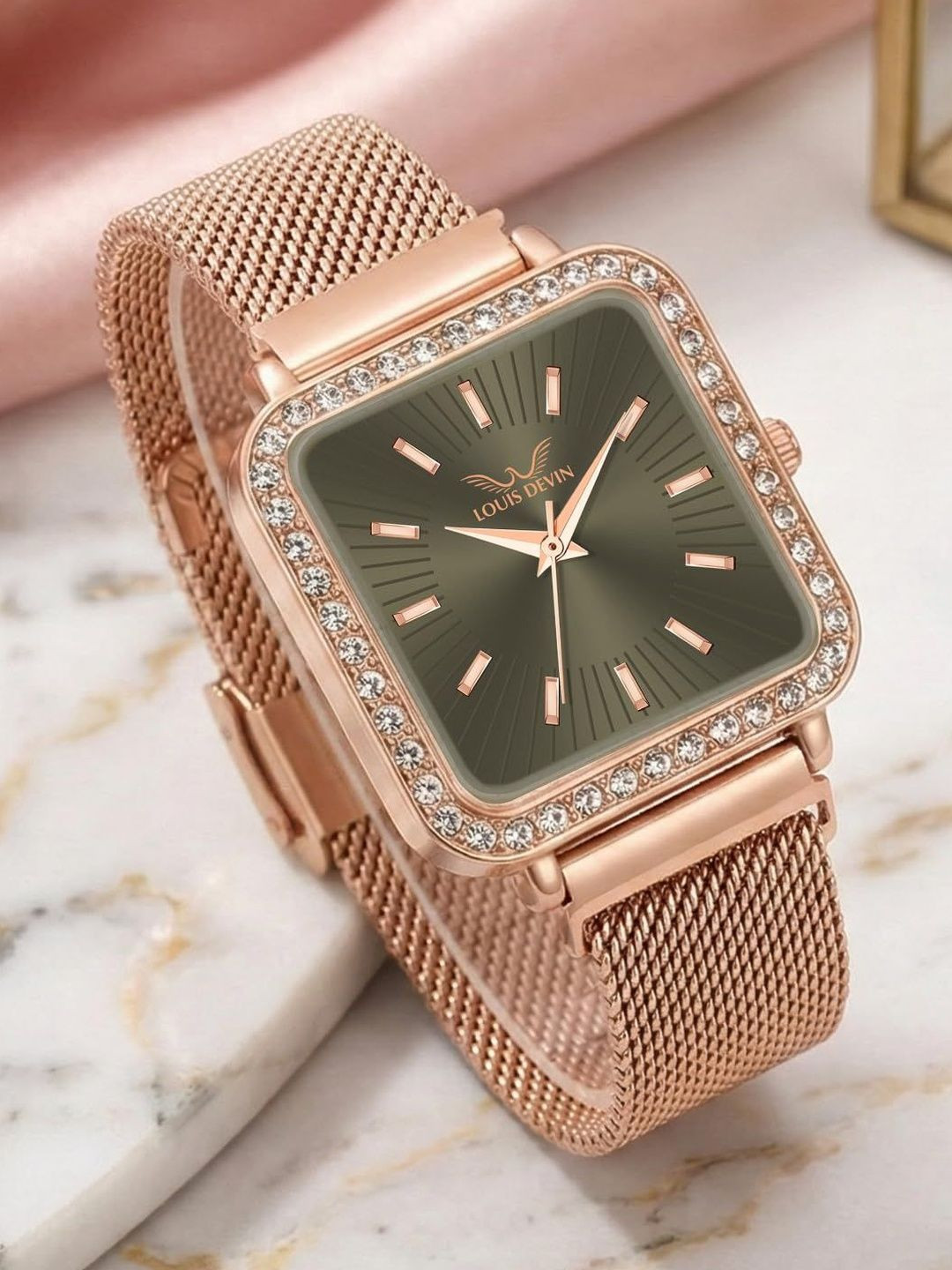 LOUIS DEVIN Women Brass Dial & Straps Analogue Watch LD-RGS502-GRN