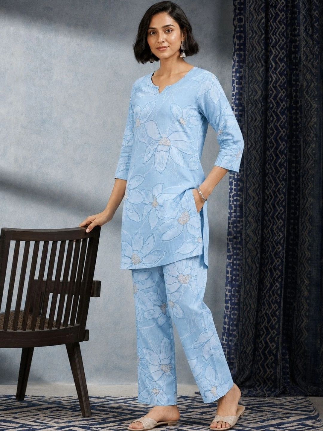 FERANOID Cotton Printed Tunic with Trousers