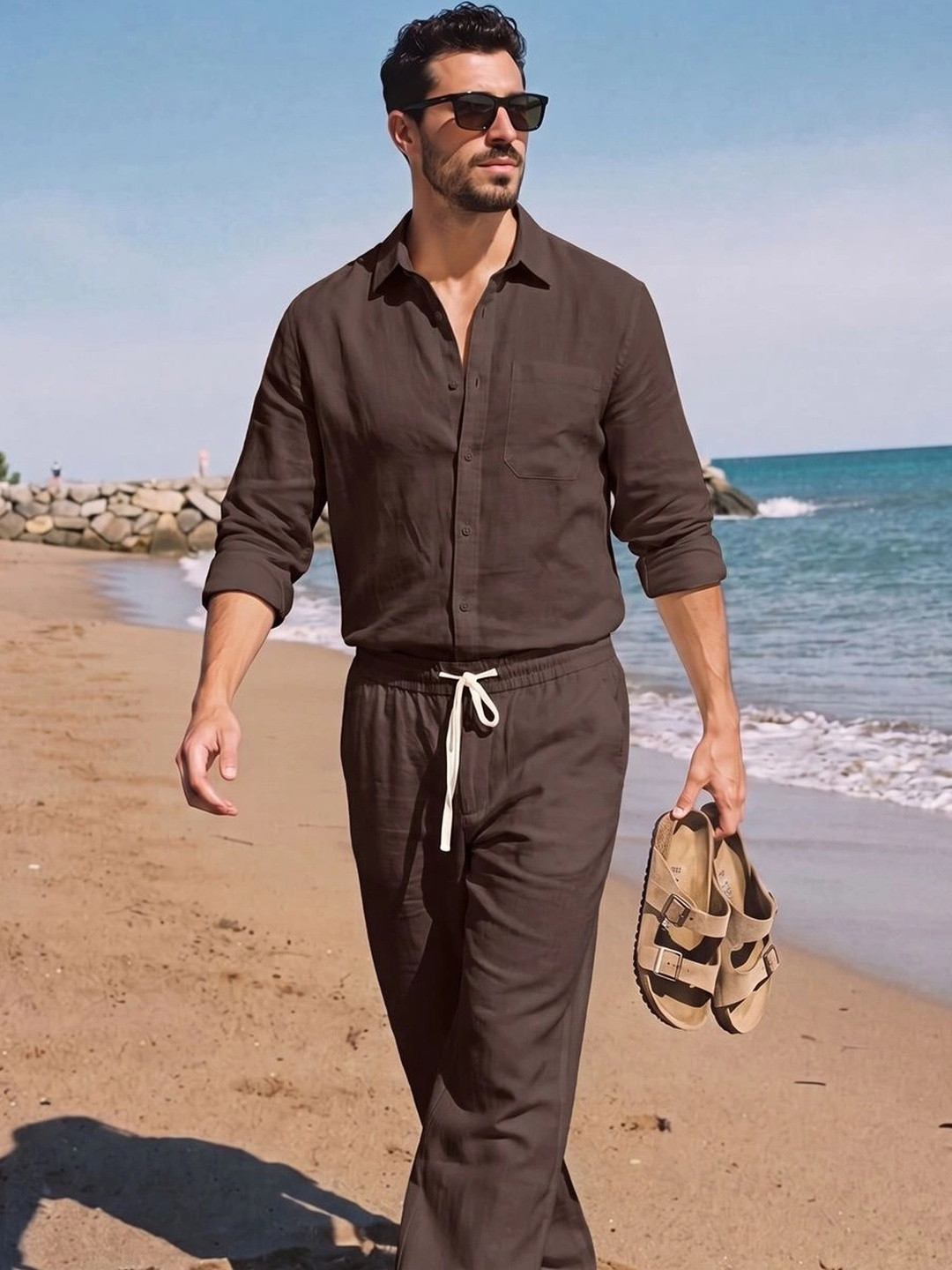 BAESD Cotton Solid Shirt with Trousers