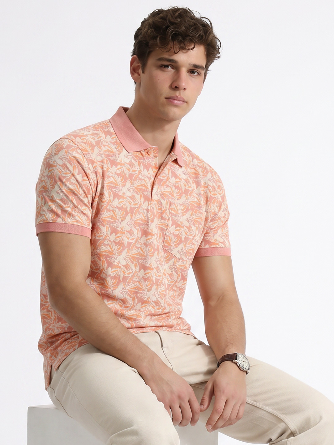 Peter England Floral Printed Polo Collar T-shirt