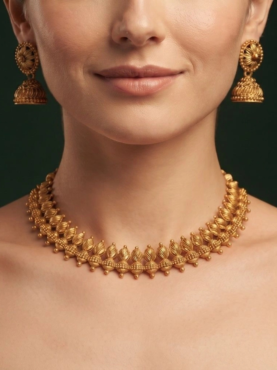 DURATI Gold-Plated Antique Stone Studded & Beaded Necklace and Earrings