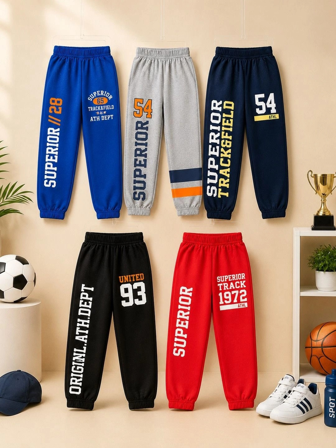 FAZZA Boys Pack Of 5 Printed Pure Cotton Jogger