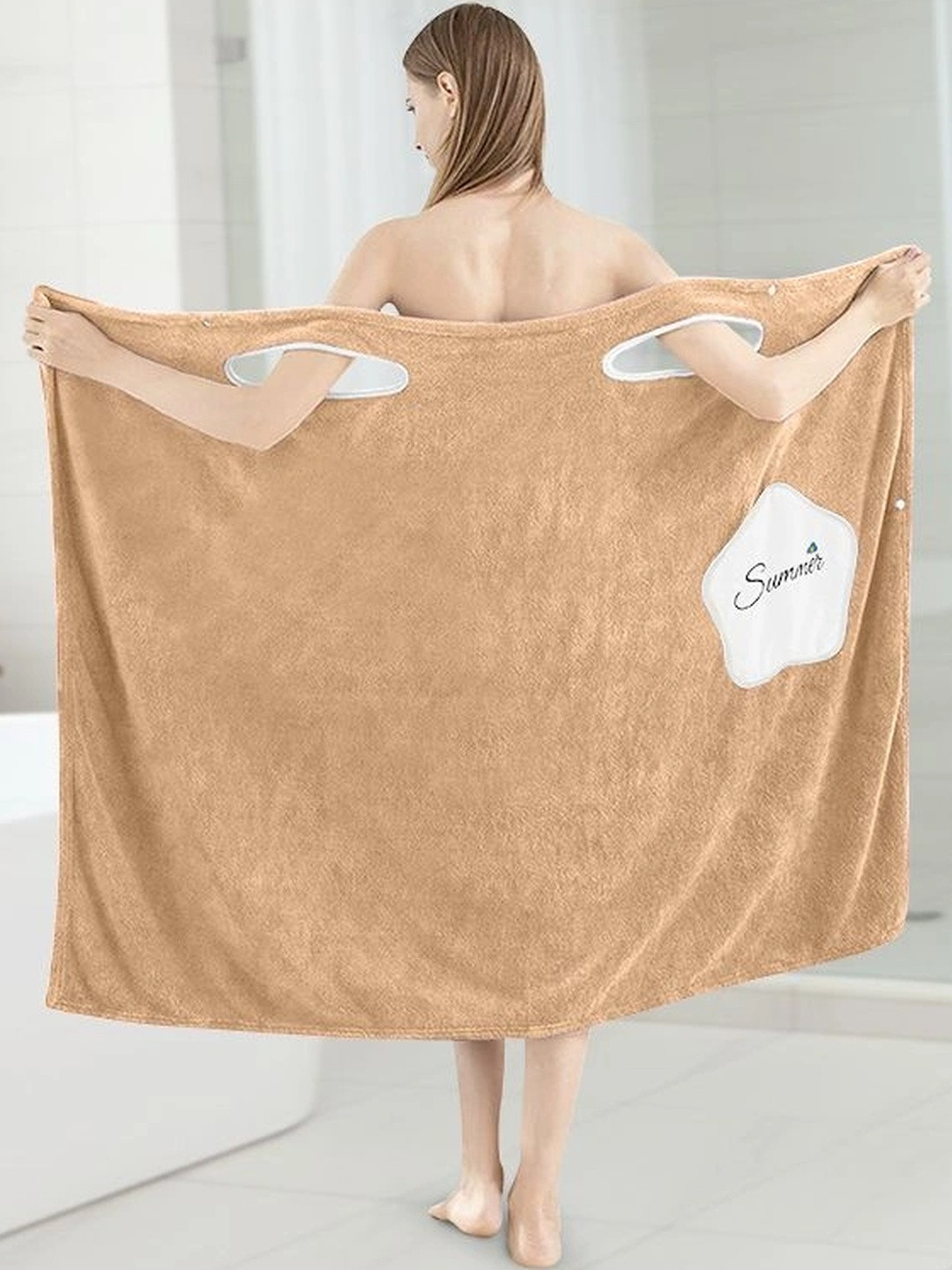 HOUSSE Beige & White Water Absorbent Bathrobe