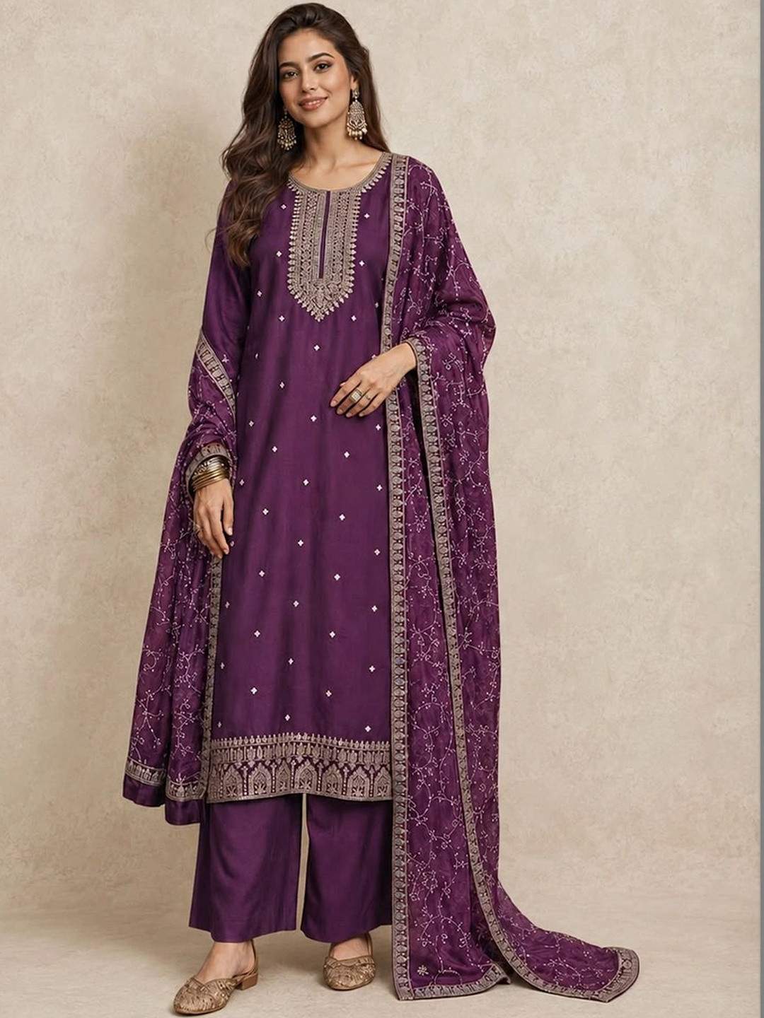 Varanga Women Ethnic Motifs Embroidered Kurta with Trousers & Dupatta