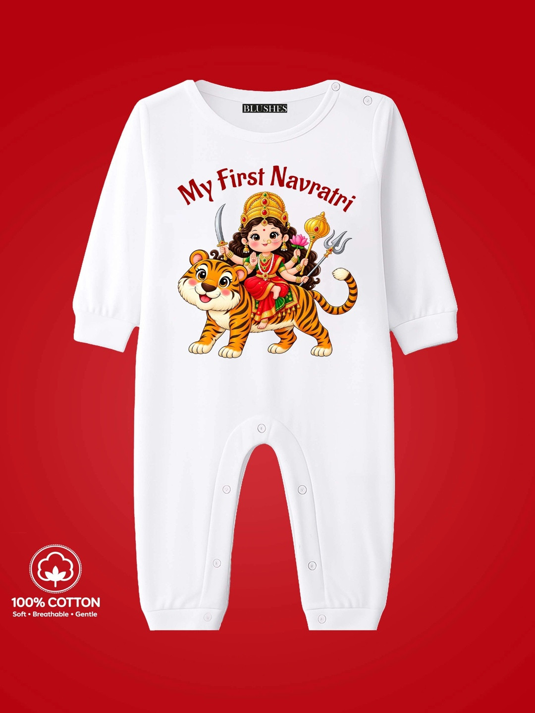 BLUSHES Infants My First Navratri Text Printed Pure Cotton Romper