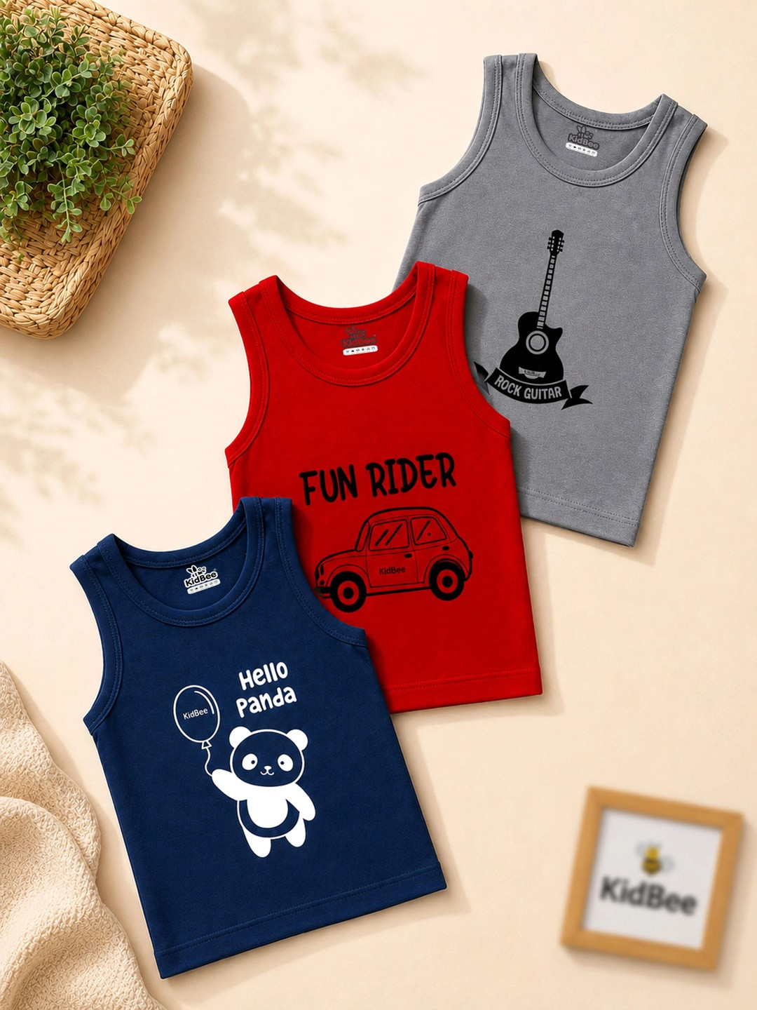 KidBee Kids Pack Of 3 Cotton Innerwear Vests