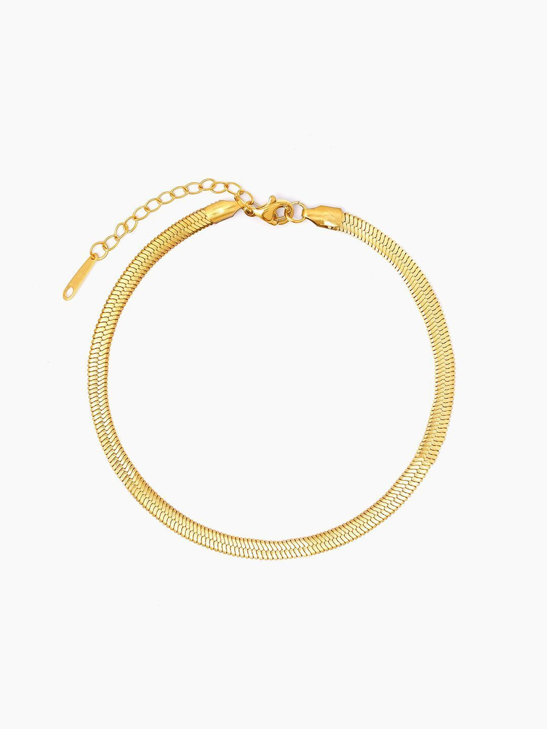 SWASHAA 18K Gold-Plated Stainless Steel Aanya Sleek Herringbone Chain Anklet