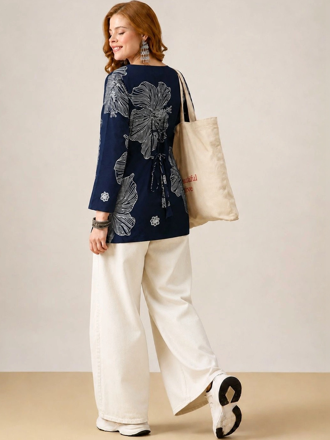 PHYSIL Floral Printed Square Neck Pure Cotton Kurti