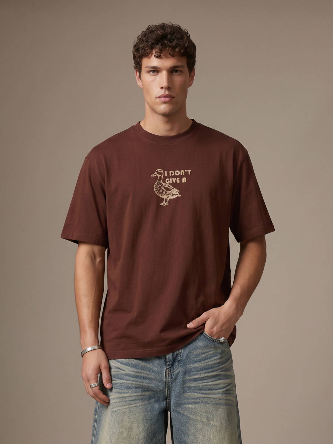 glitchez Typography Printed Drop-Shoulder Sleeves Relaxed Fit Pure Cotton T-shirt